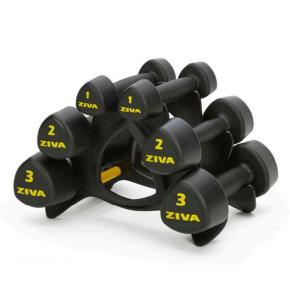  Mancuerna Ziva Classic Studio Negro 12 kg Set (1, 2, 3 kg pares) con soporte