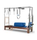 Reformer Elina Pilates Cadillac Clásico madera oscura (Color: Azul)